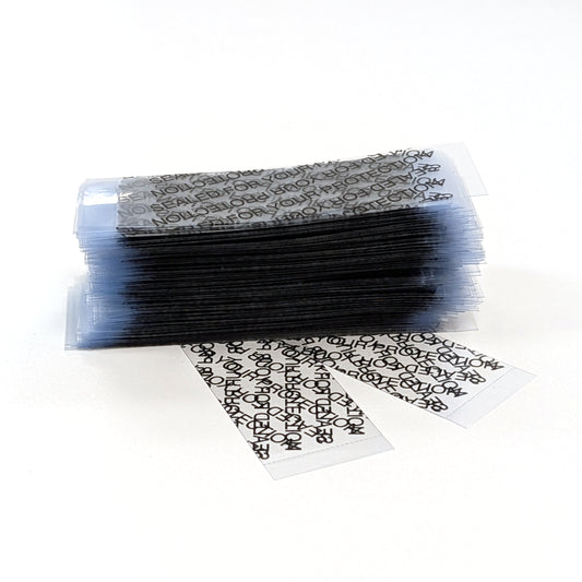 Clear 'Sealed for Your Protection' Perforated Shrink Band 77mm Layflat x 25mm Cut Length (250pcs)